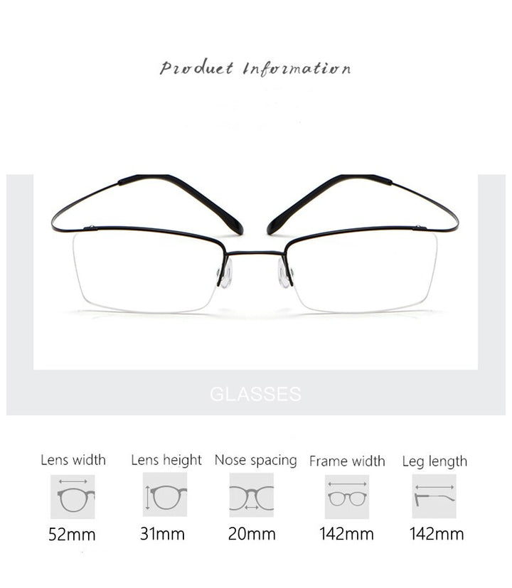 Yimaruili Men's Semi Rim Hinge Free β Titanium Frame Eyeglasses 30004 Semi Rim Yimaruili Eyeglasses