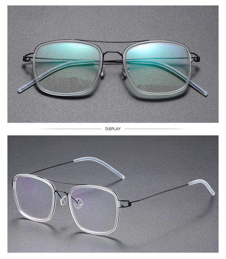 Gatenac Unisex Full Rim Square Titanium Alloy Screwless Double Bridge Frame Eyeglasses Gxyj690 Full Rim Gatenac