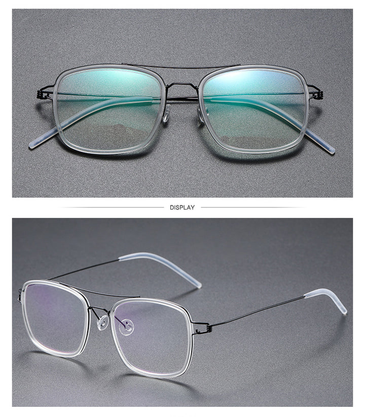 Gatenac Unisex Full Rim Square Titanium Alloy Screwless Double Bridge Frame Eyeglasses Gxyj690 Full Rim Gatenac
