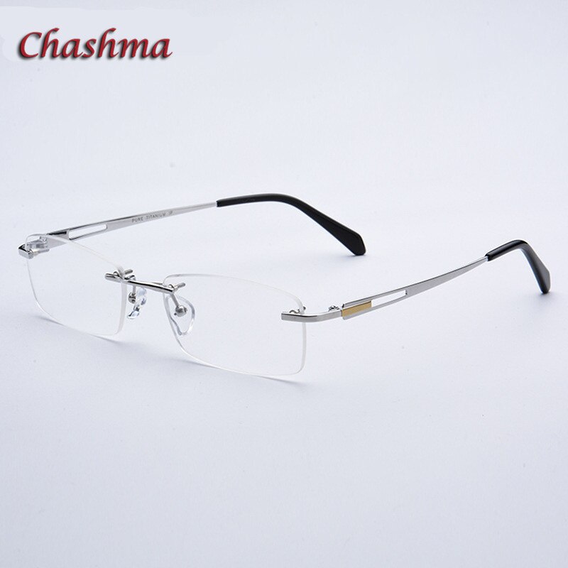 Chashma Ochki Unisex Rimless Square Titanium Eyeglasses 6607 Rimless Chashma Ochki Silver
