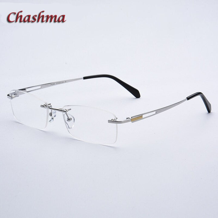 Chashma Ochki Unisex Rimless Square Titanium Eyeglasses 6607 Rimless Chashma Ochki Silver