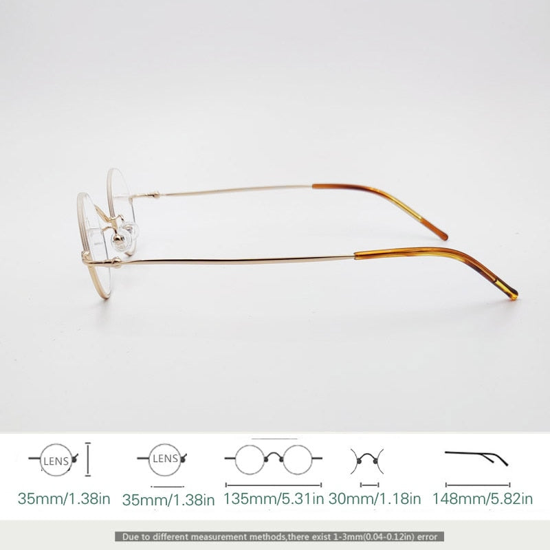 Yujo Unisex Semi Rim Round Stainless Steel Eyeglasses Customized Lens Options 35mm Semi Rim Yujo