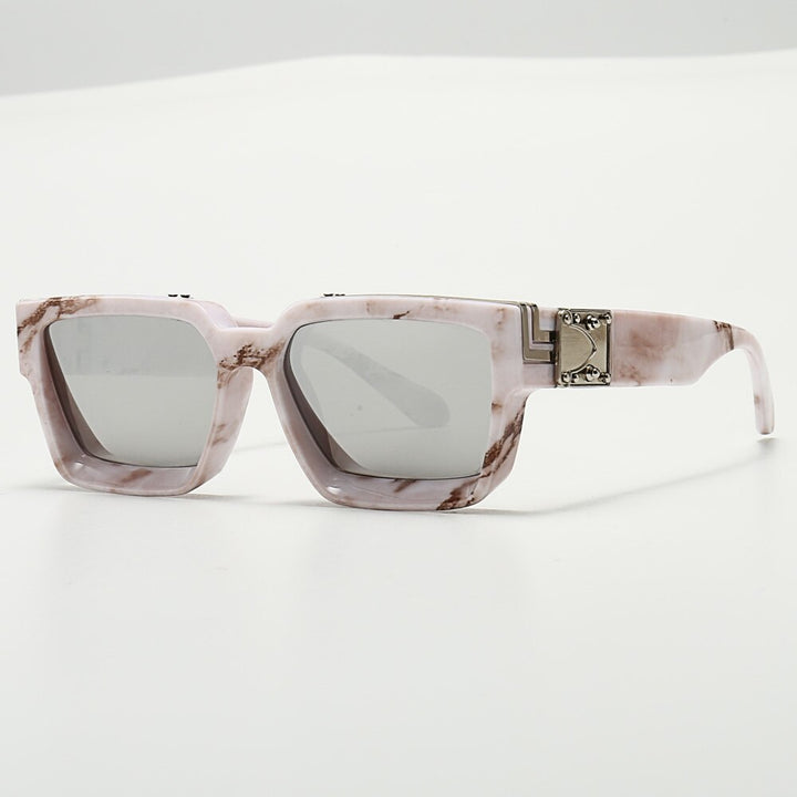 CCspace Unisex Full Rim Square Resin Frame Sunglasses 46167 Sunglasses CCspace Sunglasses B15MarbleSilver LargeFrame