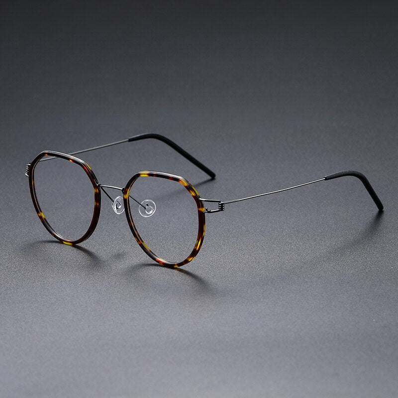 Gatenac Unisex Full Rim Polygon Square Titanium Alloy Screwless Frame Eyeglasses Gxyj691 Full Rim Gatenac Tortoise Gun