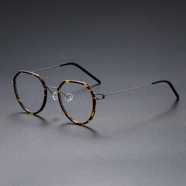 Gatenac Unisex Full Rim Polygon Square Titanium Alloy Screwless Frame Eyeglasses Gxyj691 Full Rim Gatenac Tortoise Gun
