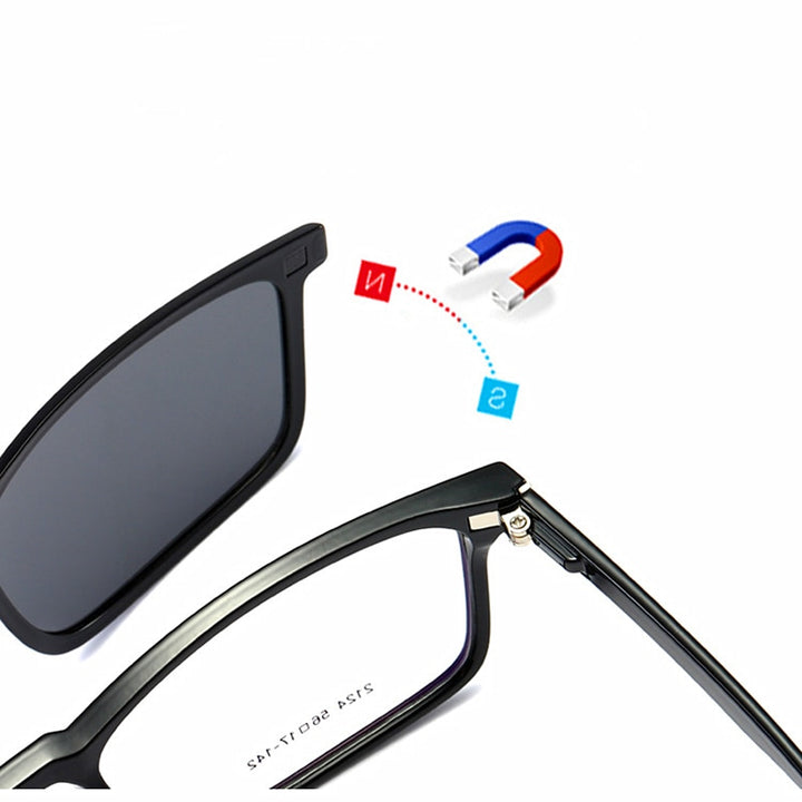 Yimaruili Men's Full Rim TR 90 Resin Frame Eyeglasses Polarized Clip On Sunglasses  2126 With Clip Ons Yimaruili Eyeglasses