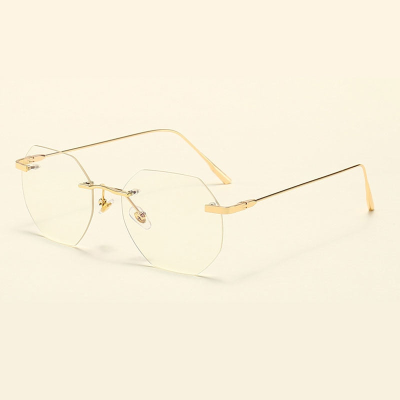 Hotony Men's Rimless Polygon Alloy Frame Spring Hinge Eyeglasses 6213 Rimless Hotony