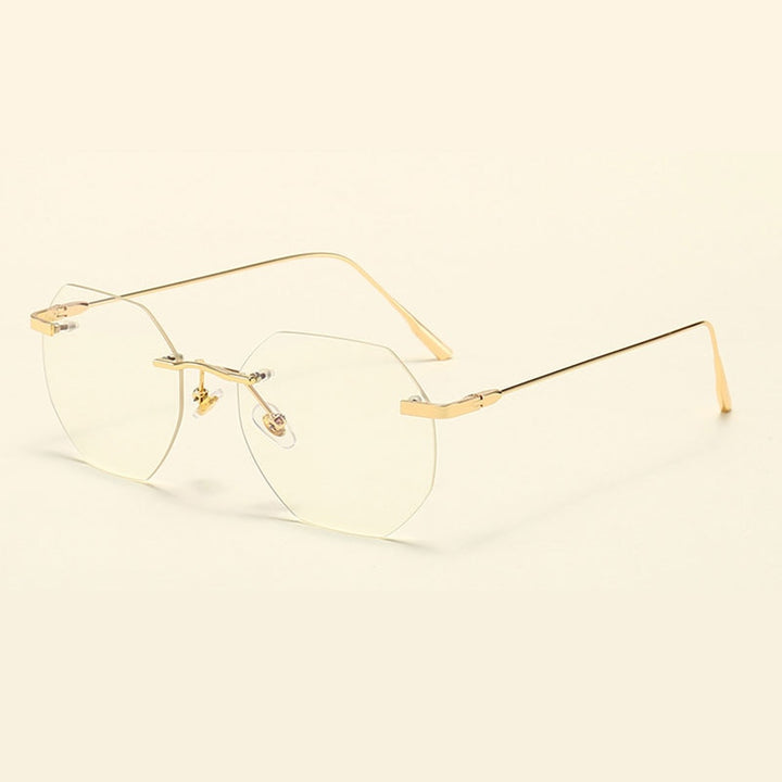 Hotony Men's Rimless Polygon Alloy Frame Spring Hinge Eyeglasses 6213 Rimless Hotony