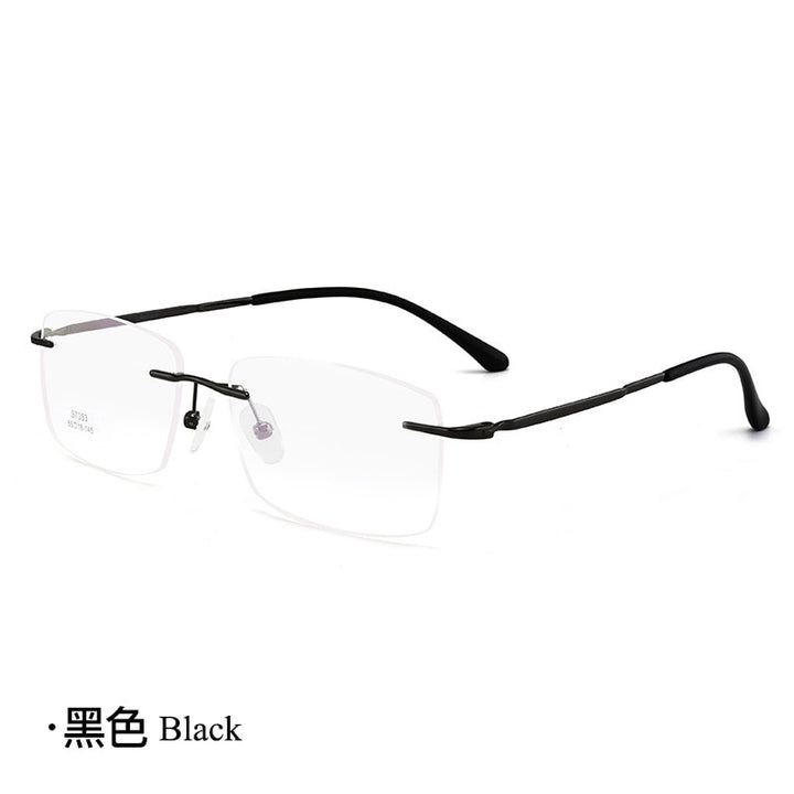 Men's Rimless Square Alloy Frame Eyeglasses Customizable Lenses Zt7053 Rimless Bclear black