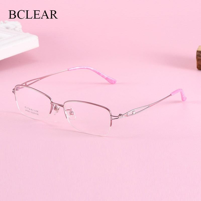 Women's Oval Hollow Titanium Semi Rim Eyeglasses Lr7809 Semi Rim Bclear