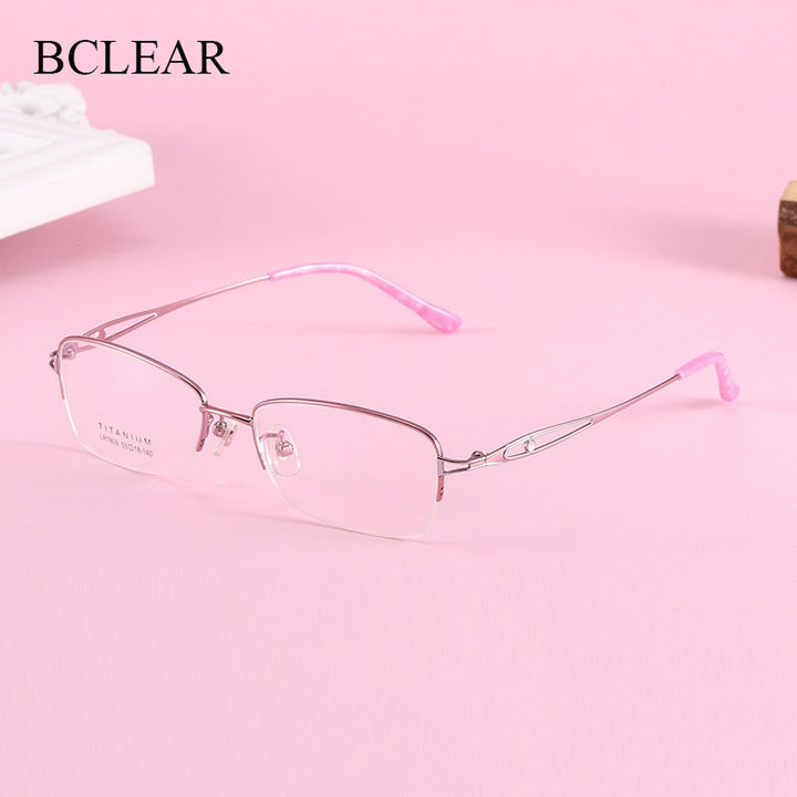 Women's Oval Hollow Titanium Semi Rim Eyeglasses Lr7809 Semi Rim Bclear