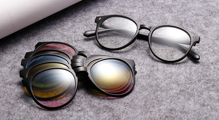 Ralferty Unisex Full Rim Round Polycarbonate Eyeglasses Clip On Sunglasses 2231 With Clip Ons Ralferty