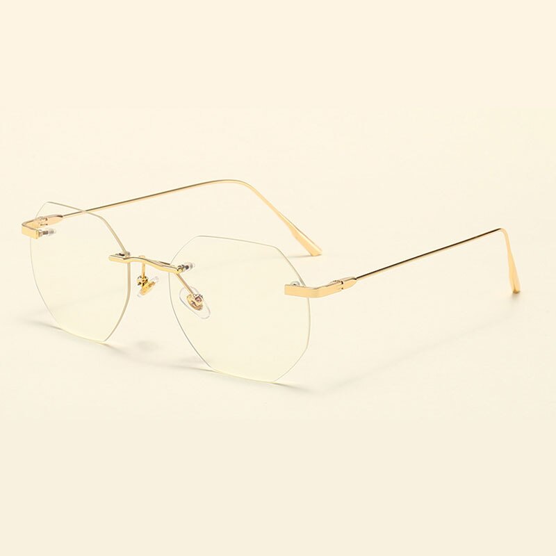 Hotony Men's Rimless Polygon Alloy Frame Spring Hinge Eyeglasses 6213 Rimless Hotony Gold
