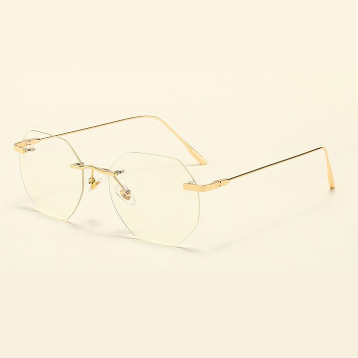 Hotony Men's Rimless Polygon Alloy Frame Spring Hinge Eyeglasses 6213 Rimless Hotony Gold