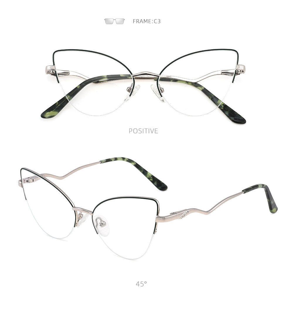 Laoyehui Women's Semi Rim Cat Eye Alloy Frame Reading Glasses 84511 Reading Glasses Laoyehui