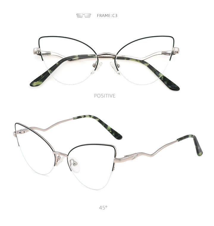 Laoyehui Women's Semi Rim Cat Eye Alloy Frame Reading Glasses 84511 Reading Glasses Laoyehui