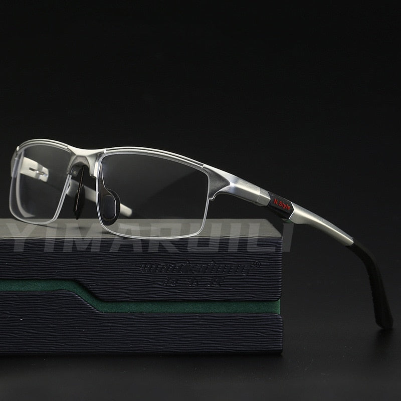 Yimaruili Men's Semi Rim Aluminum Magnesium Rectangular Frame Eyeglasses Y3121 Semi Rim Yimaruili Eyeglasses