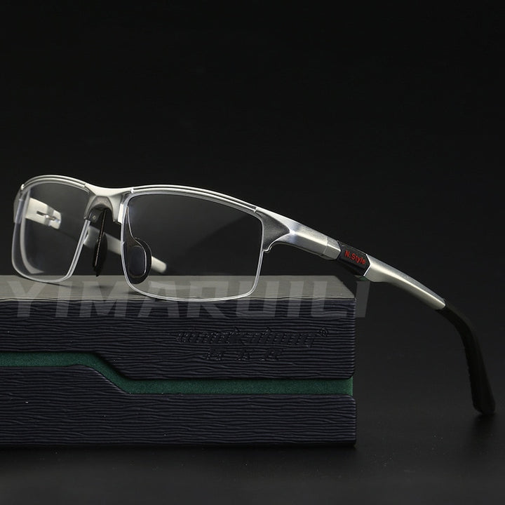 Yimaruili Men's Semi Rim Aluminum Magnesium Rectangular Frame Eyeglasses Y3121 Semi Rim Yimaruili Eyeglasses