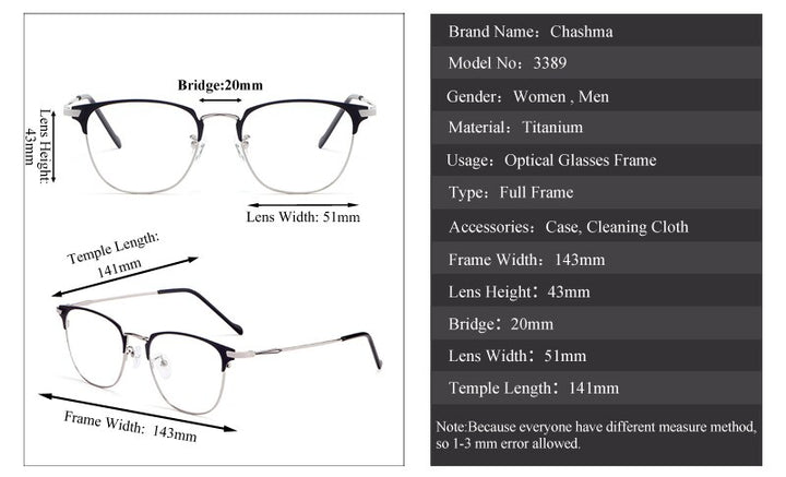 Chashma Ottica Unisex Full Rim Square Round Alloy Eyeglasses 3389 Full Rim Chashma Ottica