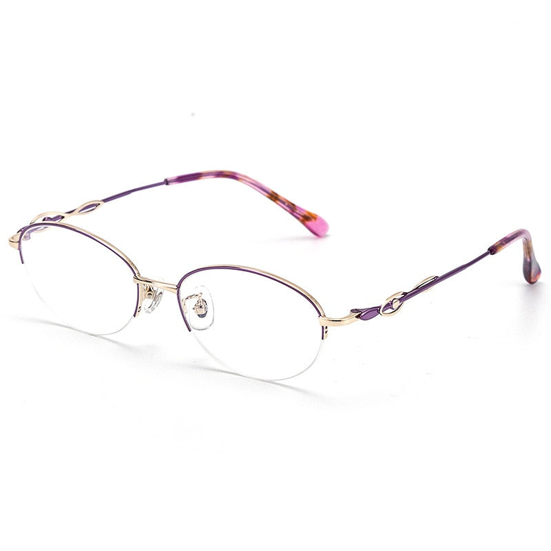 Women's Oval Semi Rim Alloy Eyeglasses Yy1128 Semi Rim Bclear Purple gold