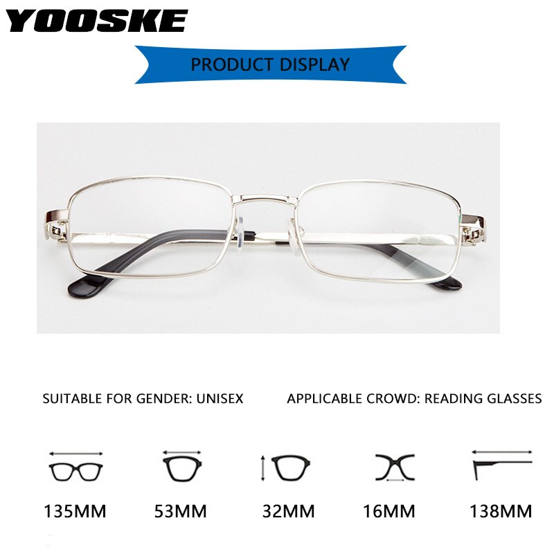 Yooske Unisex Full Rim Square Alloy Reading Glasses 7247 Reading Glasses Yooske