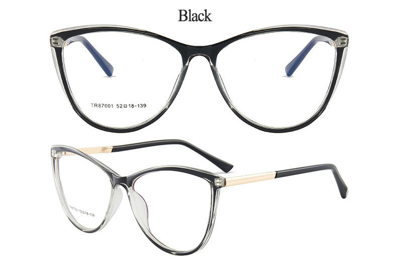 Hotony Woman's Full Rim Cat Eye TR 90 Resin Alloy Frame Eyeglasses 7001 Full Rim Hotony