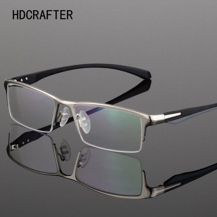 Hdcrafter Men's Semi Rim TR 90 Titanium Rectangle Frame Eyeglasses 9065 Semi Rim Hdcrafter Eyeglasses