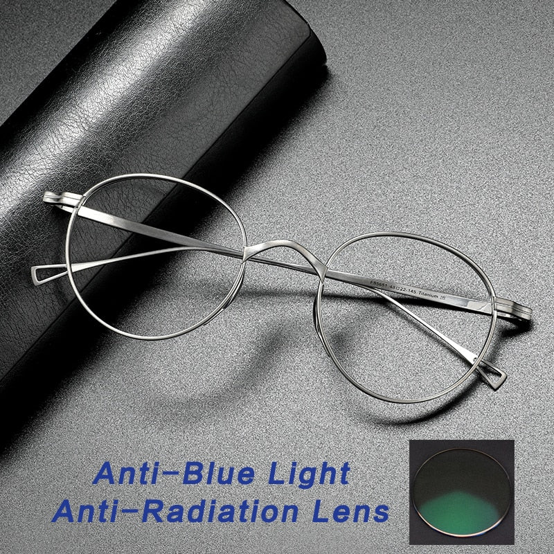 Gatenac Unisex Full Rim Round Titanium Frame Eyeglasses Gxyj485 Full Rim Gatenac Silver Anti-blue