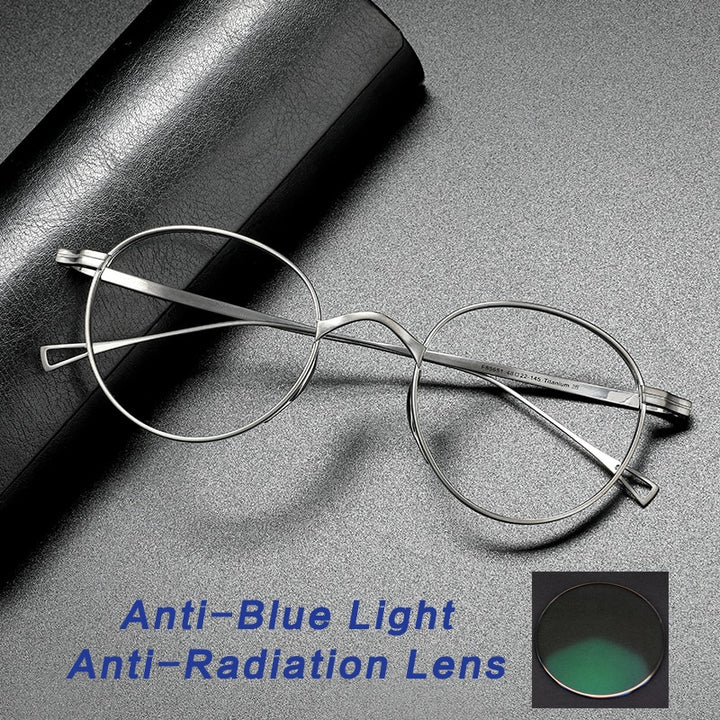 Gatenac Unisex Full Rim Round Titanium Frame Eyeglasses Gxyj485 Full Rim Gatenac Silver Anti-blue