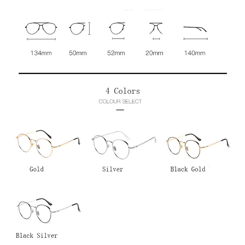 Hdcrafter Unisex Full Rim Round Alloy Frame Eyeglasses Anti Blue Light Lenses 2355 Full Rim Hdcrafter Eyeglasses