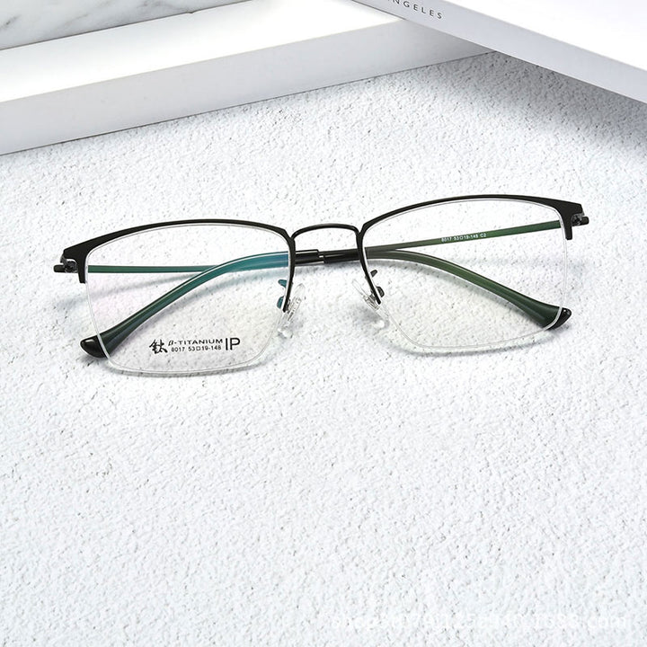 Handoer Unisex Semi Rim Square Titanium Eyeglasses 8017 Semi Rim Handoer