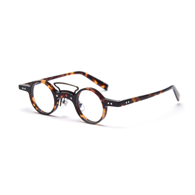 CCspace Unisex Full Rim Round Acetate Punk Double Bridge Frame Eyeglasses 49805 Full Rim CCspace C1Leopard