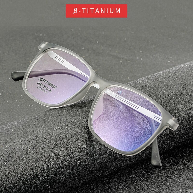 Hotony Unisex Full Rim Square TR 90 Resin B Titanium Frame Eyeglasses 9825 Full Rim Hotony