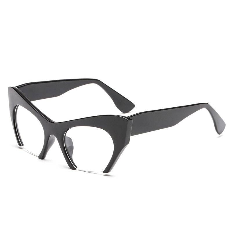 CCspace Unisex Semi Rim Cat Eye Resin Frame Eyeglasses 45292 Semi Rim CCspace C1Bright-Black