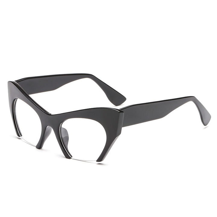 CCspace Unisex Semi Rim Cat Eye Resin Frame Eyeglasses 45292 Semi Rim CCspace C1Bright-Black