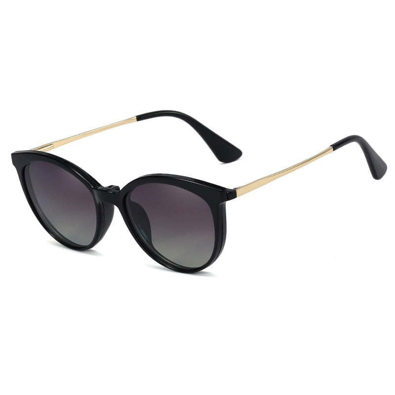 CCspace Unisex Full Rim Round Cat Eye Tr 90 Titanium Frame Eyeglasses Clip On Sunglasses 48344 With Clip Ons CCspace black