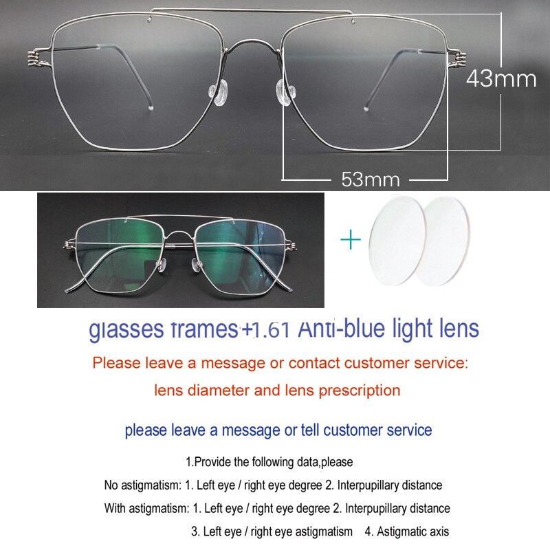 Yujo Unisex Full Rim Oval Stainless Steel Double Bridge Eyeglasses Y022 Full Rim Yujo 1.61Anti blue light China