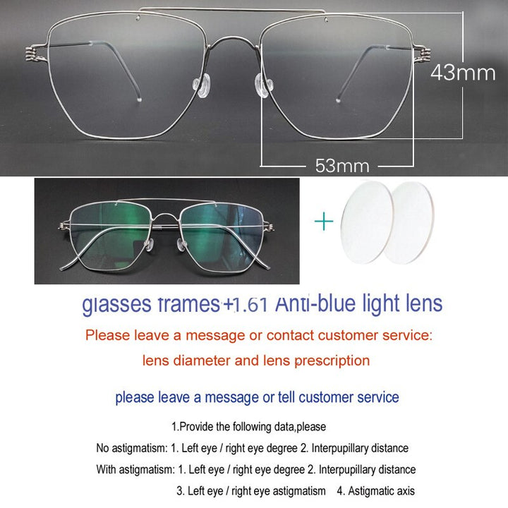 Yujo Unisex Full Rim Oval Stainless Steel Double Bridge Eyeglasses Y022 Full Rim Yujo 1.61Anti blue light China