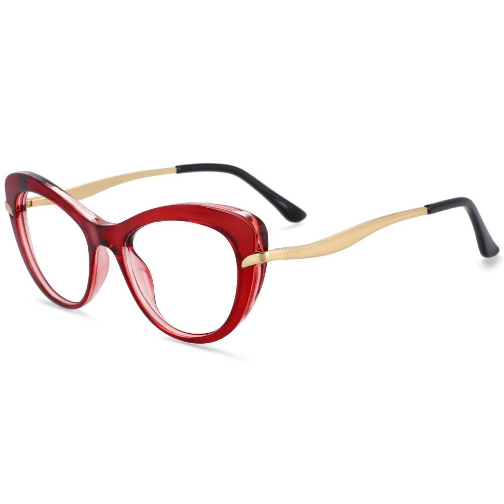 CCspace Women's Full Rim Cat Eye Tr 90 Titanium Frame Eyeglasses 54024 Full Rim CCspace China Red