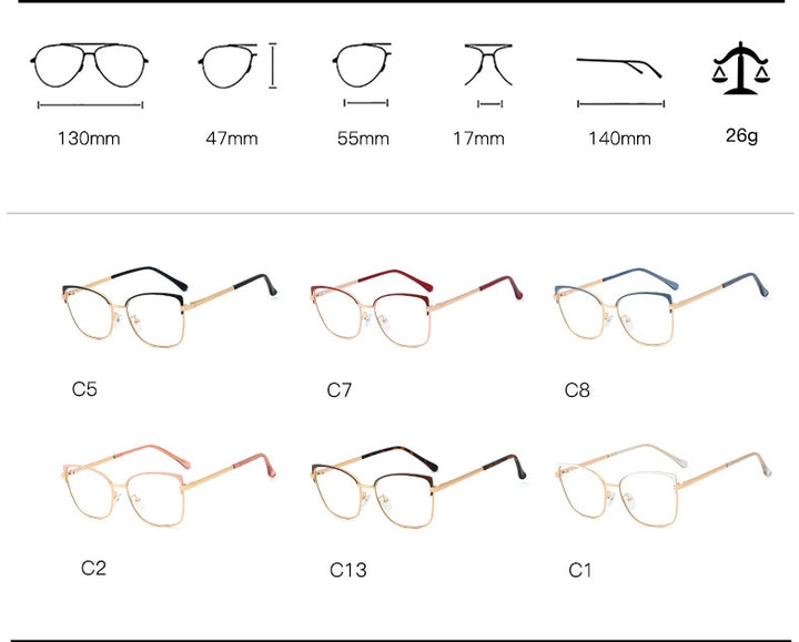 CCspace Women's Full Rim Square Cat Eye Alloy Frame Eyeglasses 48266 Full Rim CCspace