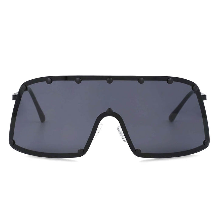 CCSpace Unisex Full Rim Oversized Rivet Goggle One Lens Alloy Frame Sunglasses 53664 Sunglasses CCspace Sunglasses black  