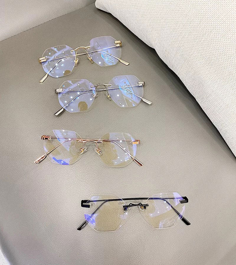 Hotony Men's Rimless Polygon Alloy Frame Spring Hinge Eyeglasses 6213 Rimless Hotony