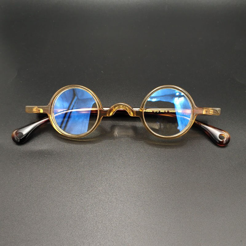Yujo Unisex Full Rim Small Round 34mm Handcrafted Acetate Eyeglasses Full Rim Yujo
