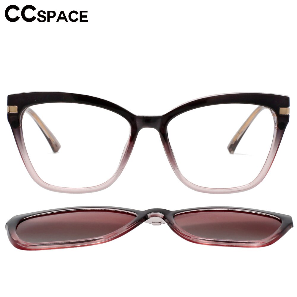 CCSpace Unisex Full Rim Square Cat Eye Tr 90 Titanium Frame Eyeglasses Clip On Sunglasses 53684 Clip On Sunglasses CCspace   