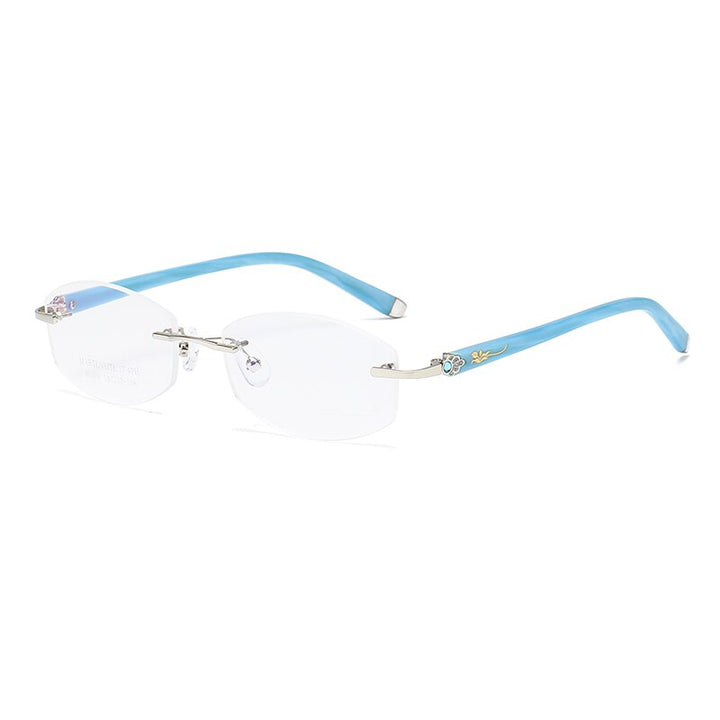 Zirosat 58069 Women's Eyeglasses Alloy Tint Lenses Diamond Cutting Rimless Titanium Rimless Zirosat blue