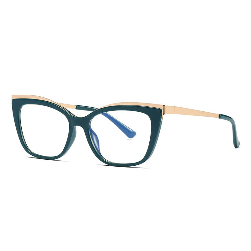 CCspace Women's Full Rim Square Cat Eye Tr 90 Titanium Frame Eyeglasses 49537 Full Rim CCspace C6Green