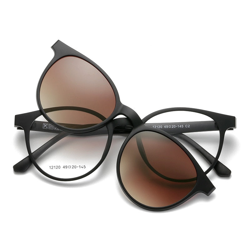 Yimaruili Unisex Full Rim Resin Frame Eyeglasses + 5 Polarized Magnetic Clip On Sunglasses 12120 With Clip Ons Yimaruili Eyeglasses