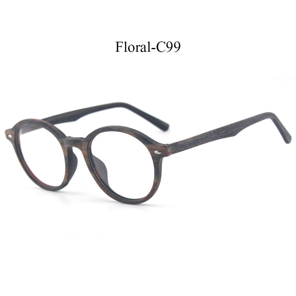 Hdcrafter Unisex Full Rim Round Oval Wood Metal Frame Eyeglasses 4237 Full Rim Hdcrafter Eyeglasses C99