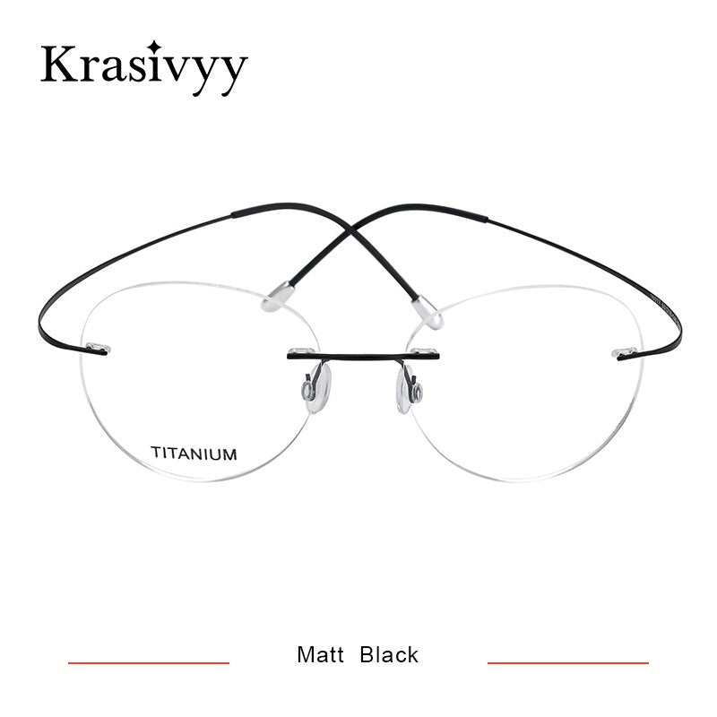 Krasivyy Unisex Rimless Round Titanium Eyeglasses Kr16017 Rimless Krasivyy Matt Black