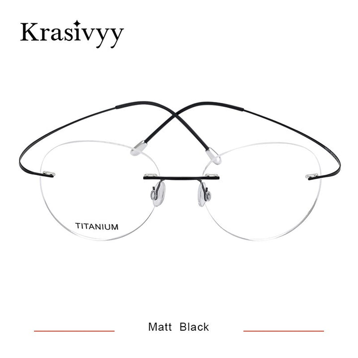 Krasivyy Unisex Rimless Round Titanium Eyeglasses Kr16017 Rimless Krasivyy Matt Black